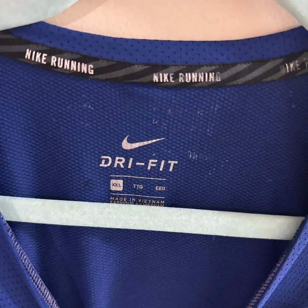Nike Running Dri-FIT Blue T-Shirt with Striped Swoosh Logo Men's